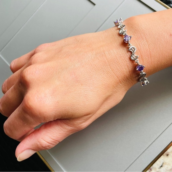 Amethyst CZ Sterling Silver Tennis Bracelet CHARMING - Picture 10 of 12